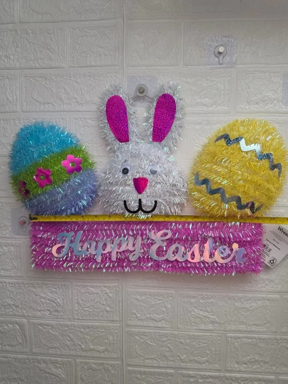 New Happy Easter Spring Tinsel Wreath WALL Decor BUNNY 19